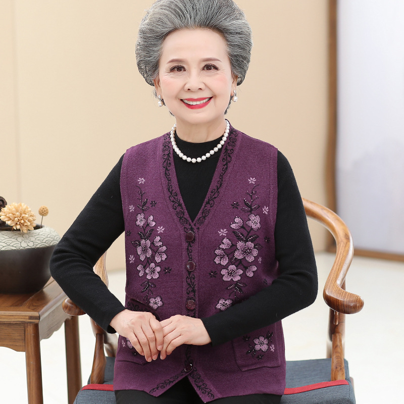 Idősek nőinek vékony kötött mellény – gyapjú-poliészter keverék kasmírral, őszi 2024