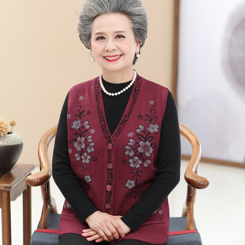 Idősek nőinek vékony kötött mellény – gyapjú-poliészter keverék kasmírral, őszi 2024