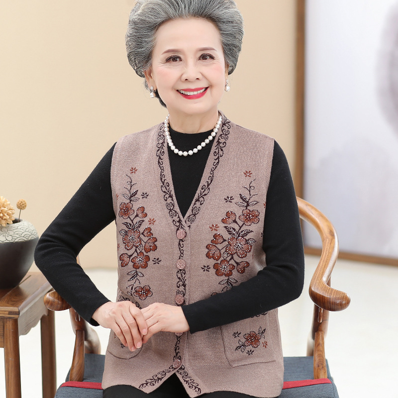 Idősek nőinek vékony kötött mellény – gyapjú-poliészter keverék kasmírral, őszi 2024