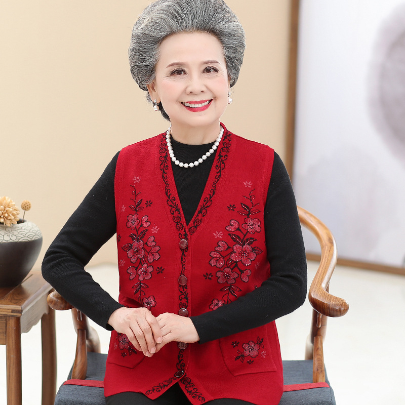 Idősek nőinek vékony kötött mellény – gyapjú-poliészter keverék kasmírral, őszi 2024