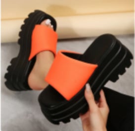 Дамски платформи с дебел под – сандали с рибешки нос, PU горна част, PU вътрешност, гумена подметка, за лятото