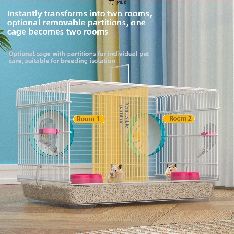 Klietka pre hamstera s odnímateľnou priečkou – kovová, štýl vily, konvertibilná sada