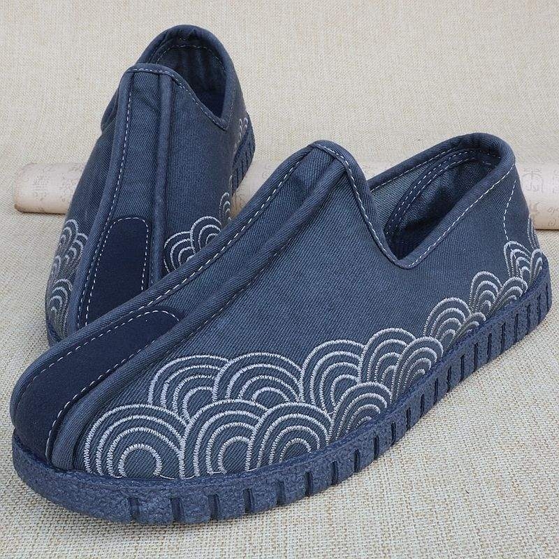 Γυναικείες φλατ με ντένιμ επάνω, κέντημα, στρογγυλό δάχτυλο, ρηχό άνοιγμα, χαμηλό τακούνι 1–3 cm, αναπνέουσα ελαφριά σόλα PVC, βαμβακερή επένδυση