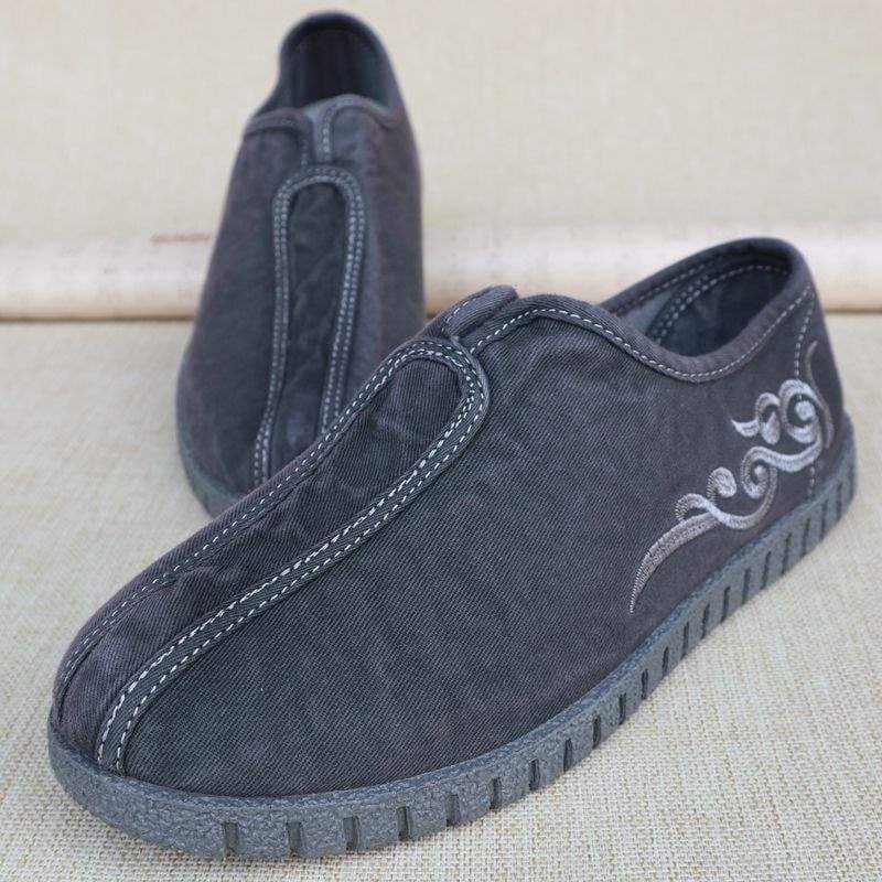 Γυναικείες φλατ με ντένιμ επάνω, κέντημα, στρογγυλό δάχτυλο, ρηχό άνοιγμα, χαμηλό τακούνι 1–3 cm, αναπνέουσα ελαφριά σόλα PVC, βαμβακερή επένδυση