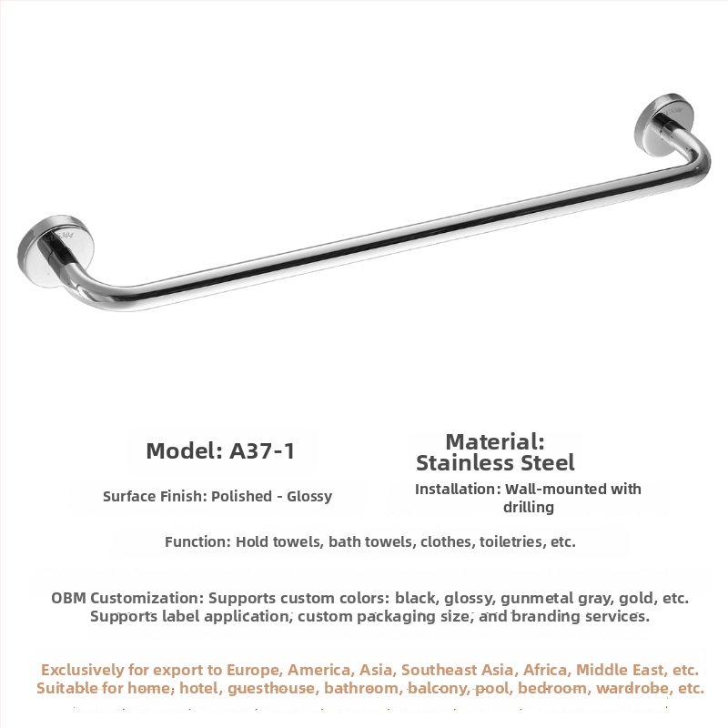 304 rozsdamentes acél törölközőtartó, falra szerelhető, egylábu vagy kettős rúddal, polírozott felület, 2 rétegű tárolás