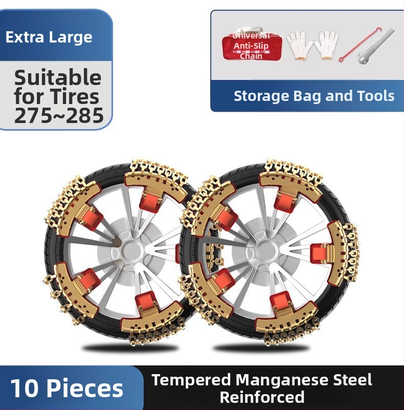 Mangán acélból készült hóláncok, hőkezelet, csúszásmentes, autók és SUV-k számára, univerzális illeszkedés sedan, SUV, kereskedelmi jármű, pickup és MPV, hétcsatornás kialakítás