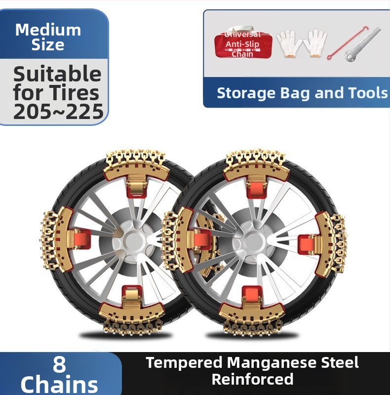 Mangán acélból készült hóláncok, hőkezelet, csúszásmentes, autók és SUV-k számára, univerzális illeszkedés sedan, SUV, kereskedelmi jármű, pickup és MPV, hétcsatornás kialakítás