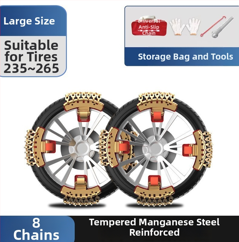 Mangán acélból készült hóláncok, hőkezelet, csúszásmentes, autók és SUV-k számára, univerzális illeszkedés sedan, SUV, kereskedelmi jármű, pickup és MPV, hétcsatornás kialakítás