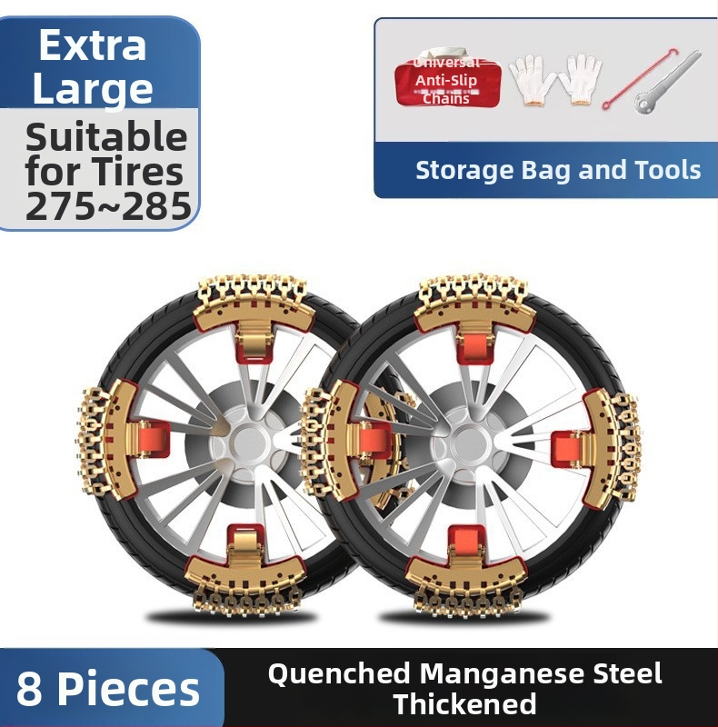 Mangán acélból készült hóláncok, hőkezelet, csúszásmentes, autók és SUV-k számára, univerzális illeszkedés sedan, SUV, kereskedelmi jármű, pickup és MPV, hétcsatornás kialakítás