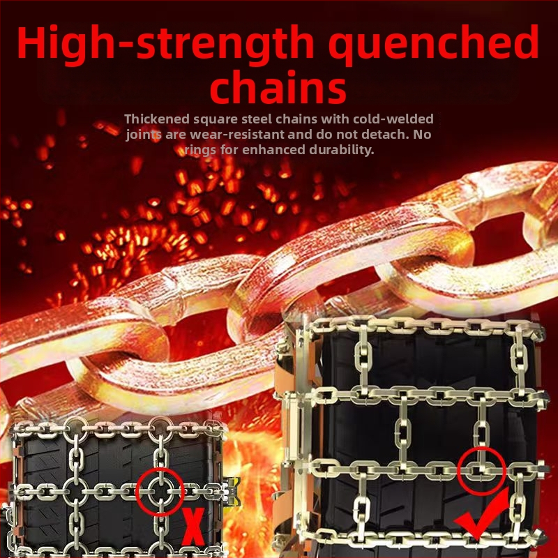 Mangán acélból készült hóláncok, hőkezelet, csúszásmentes, autók és SUV-k számára, univerzális illeszkedés sedan, SUV, kereskedelmi jármű, pickup és MPV, hétcsatornás kialakítás