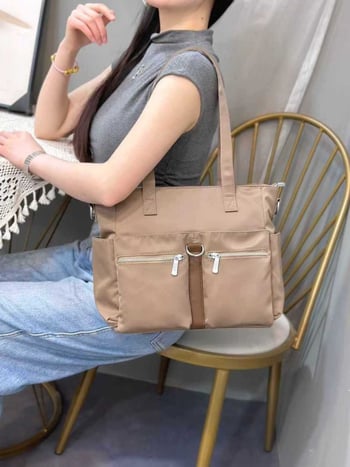 Γυναικεία τσάντα crossbody από Oxford ύφασμα, οριζόντια τετράγωνη μορφή, κλείσιμο με φερμουάρ, διπλό λουρί ώμου, εσωτερικές θήκες: φερμουάρ, θήκη για κινητό και ταυτότητα
