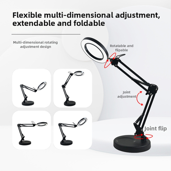 Φωτιστικό LED γραφείου με προστασία ματιών, μακρύ βραχίονας και αναδιπλούμενος μεγεθυντικός φακός, 6–10W, τροφοδοσία USB, CE πιστοποιημένο, CRI 80–89, τάση ≤36V