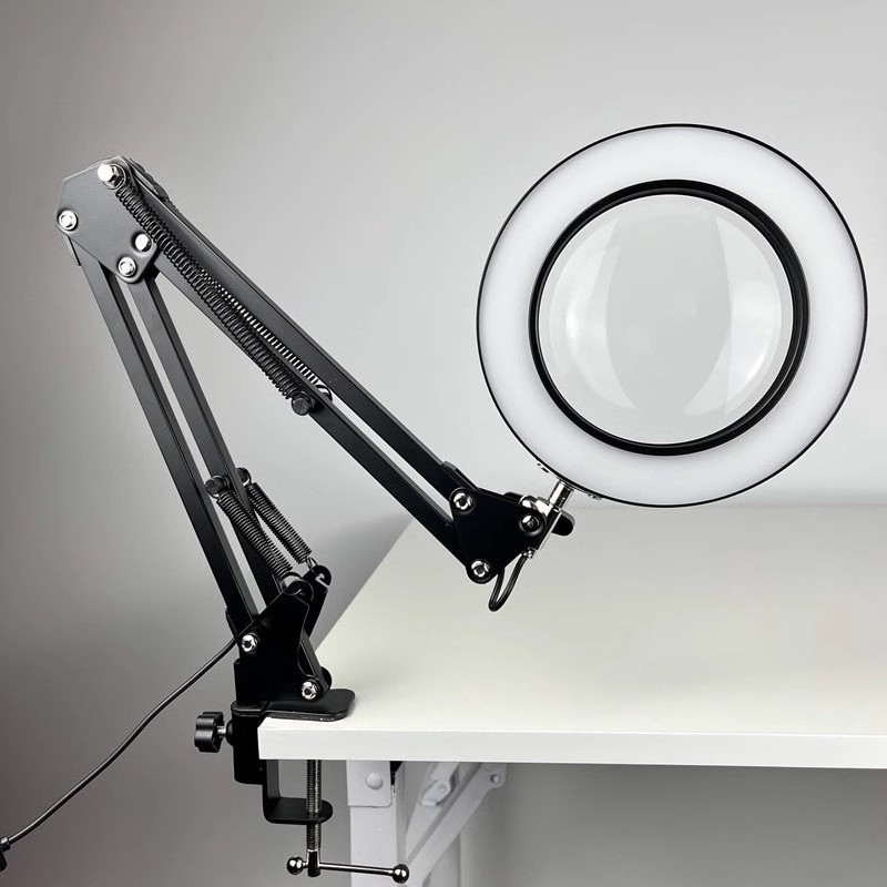 Φωτιστικό LED γραφείου με προστασία ματιών, μακρύ βραχίονας και αναδιπλούμενος μεγεθυντικός φακός, 6–10W, τροφοδοσία USB, CE πιστοποιημένο, CRI 80–89, τάση ≤36V