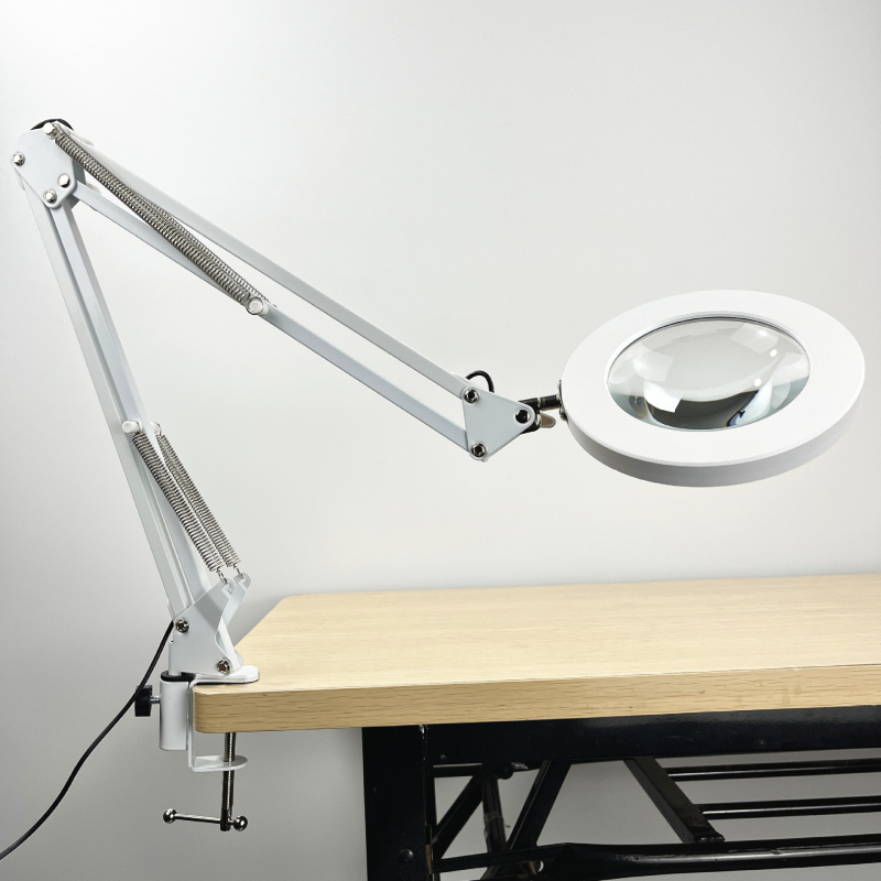 Φωτιστικό LED γραφείου με προστασία ματιών, μακρύ βραχίονας και αναδιπλούμενος μεγεθυντικός φακός, 6–10W, τροφοδοσία USB, CE πιστοποιημένο, CRI 80–89, τάση ≤36V
