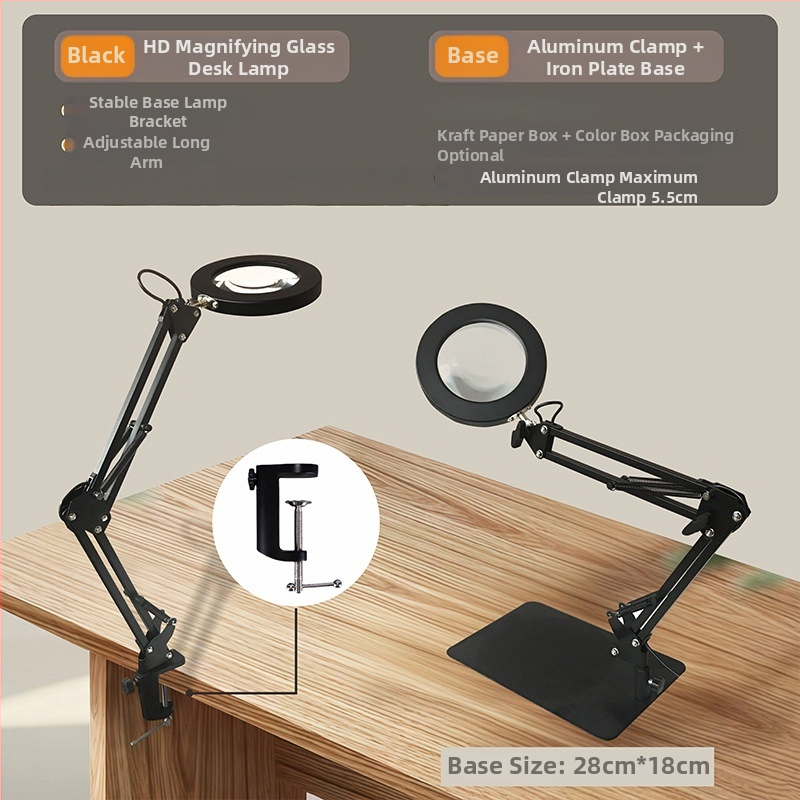 Φωτιστικό LED γραφείου με προστασία ματιών, μακρύ βραχίονας και αναδιπλούμενος μεγεθυντικός φακός, 6–10W, τροφοδοσία USB, CE πιστοποιημένο, CRI 80–89, τάση ≤36V