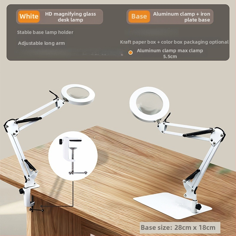 Φωτιστικό LED γραφείου με προστασία ματιών, μακρύ βραχίονας και αναδιπλούμενος μεγεθυντικός φακός, 6–10W, τροφοδοσία USB, CE πιστοποιημένο, CRI 80–89, τάση ≤36V