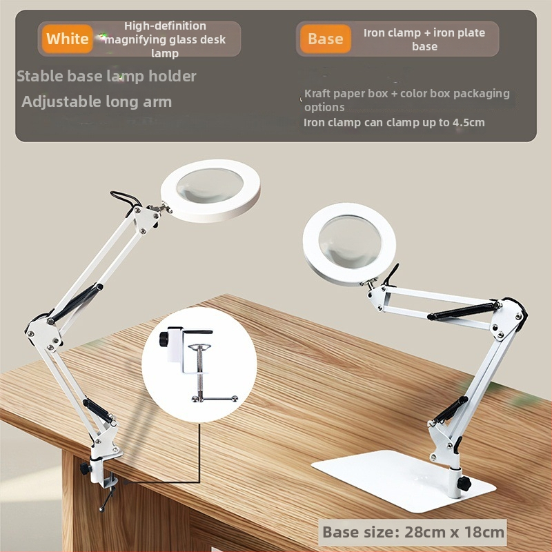 Φωτιστικό LED γραφείου με προστασία ματιών, μακρύ βραχίονας και αναδιπλούμενος μεγεθυντικός φακός, 6–10W, τροφοδοσία USB, CE πιστοποιημένο, CRI 80–89, τάση ≤36V