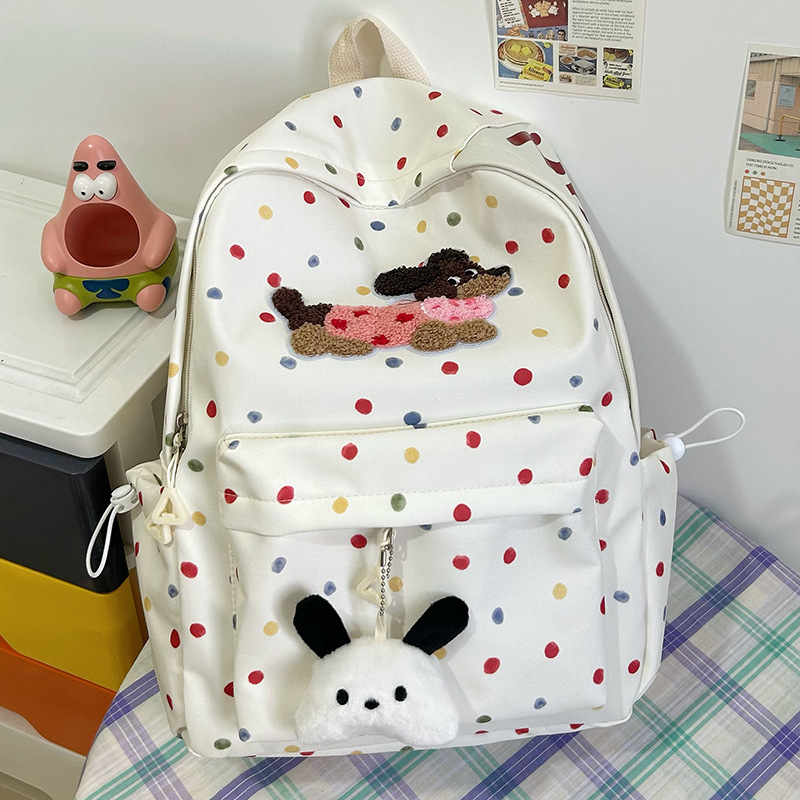 Nylonová školská taška, unisex, svieži a sladký štýl, bodkovaný vzor, podšívka z polyesteru