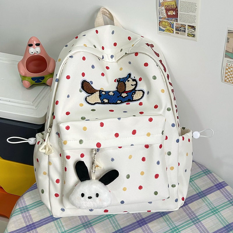 Nylonová školská taška, unisex, svieži a sladký štýl, bodkovaný vzor, podšívka z polyesteru