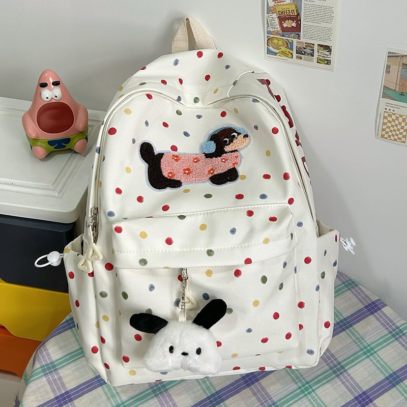 Nylonová školská taška, unisex, svieži a sladký štýl, bodkovaný vzor, podšívka z polyesteru