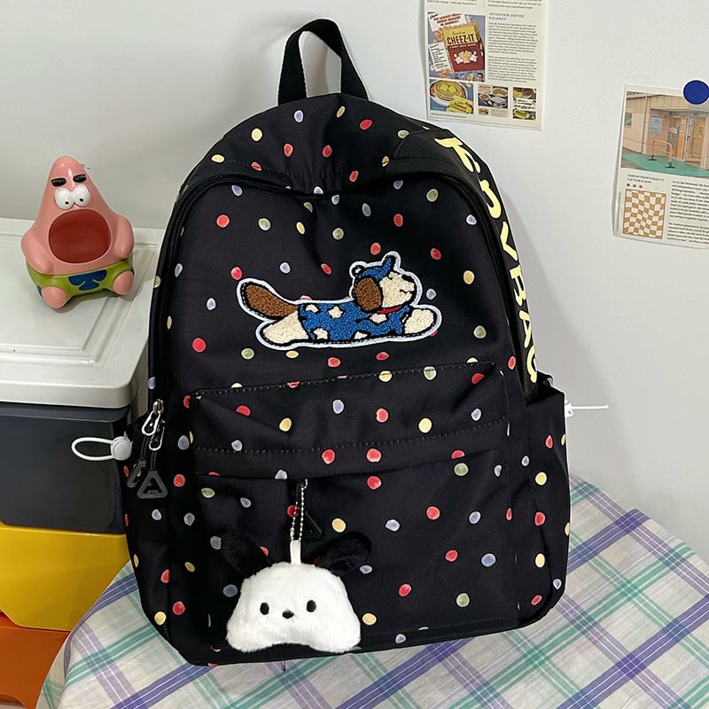 Nylonová školská taška, unisex, svieži a sladký štýl, bodkovaný vzor, podšívka z polyesteru