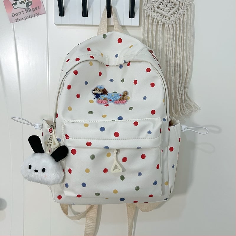 Nylonová školská taška, unisex, svieži a sladký štýl, bodkovaný vzor, podšívka z polyesteru