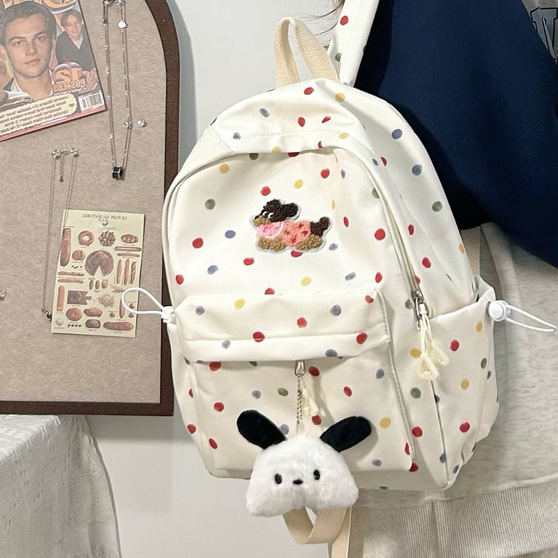 Nylonová školská taška, unisex, svieži a sladký štýl, bodkovaný vzor, podšívka z polyesteru