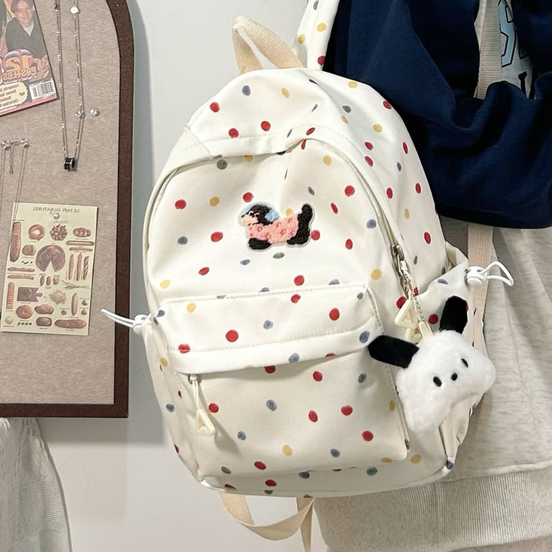 Nylonová školská taška, unisex, svieži a sladký štýl, bodkovaný vzor, podšívka z polyesteru
