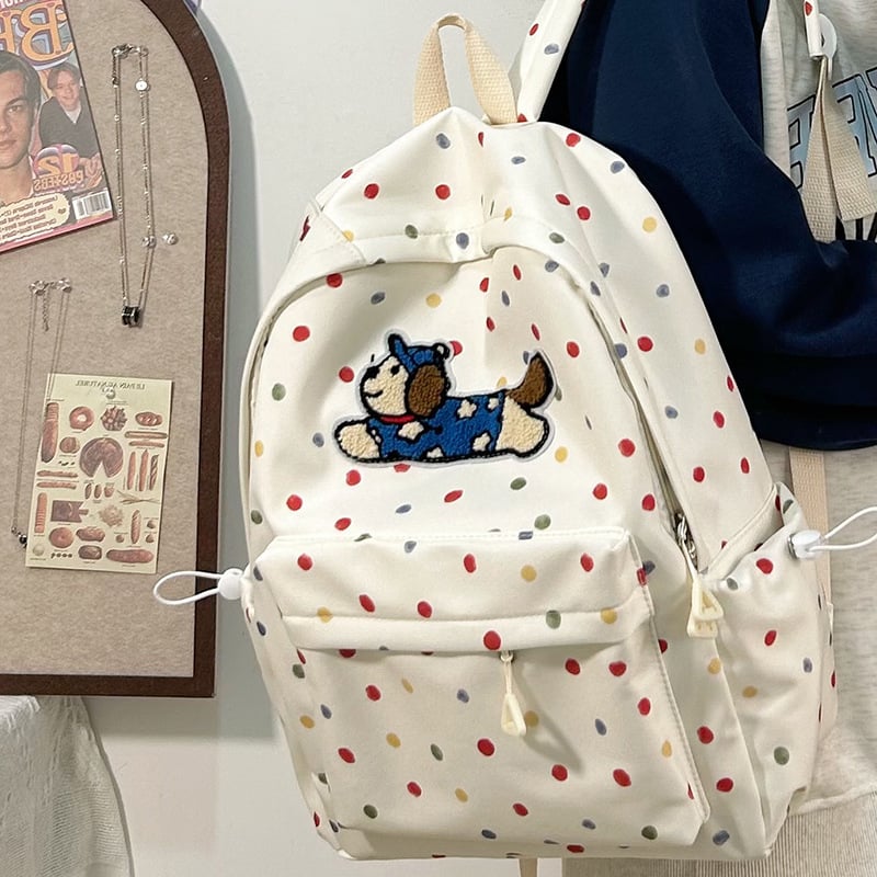 Nylonová školská taška, unisex, svieži a sladký štýl, bodkovaný vzor, podšívka z polyesteru