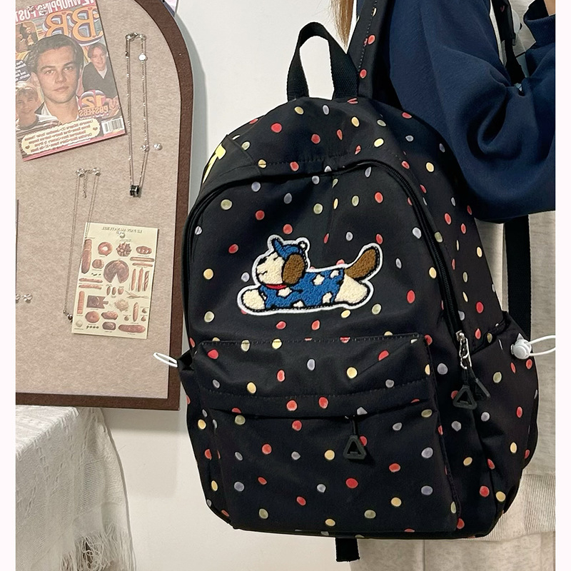 Nylonová školská taška, unisex, svieži a sladký štýl, bodkovaný vzor, podšívka z polyesteru