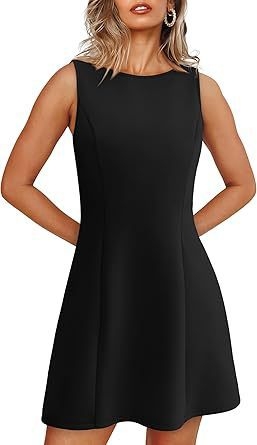 Bez rukávov, mini šaty A-linou, okrúhly výstrih, vysoký pás, zips, zmes polyester-spandex