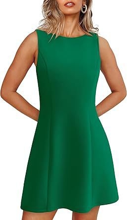 Bez rukávov, mini šaty A-linou, okrúhly výstrih, vysoký pás, zips, zmes polyester-spandex