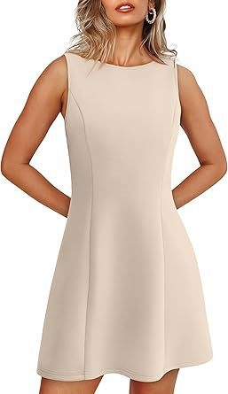 Bez rukávov, mini šaty A-linou, okrúhly výstrih, vysoký pás, zips, zmes polyester-spandex