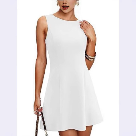 Bez rukávov, mini šaty A-linou, okrúhly výstrih, vysoký pás, zips, zmes polyester-spandex