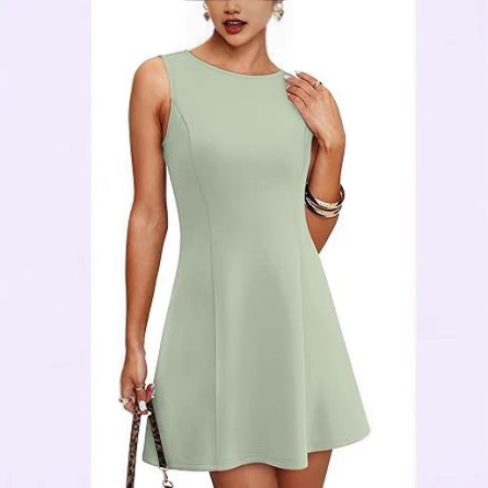 Bez rukávov, mini šaty A-linou, okrúhly výstrih, vysoký pás, zips, zmes polyester-spandex