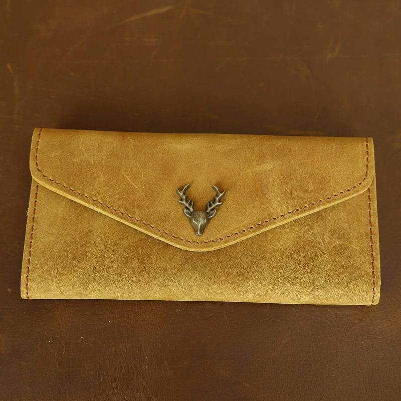 Unisex πορτοφόλι τύπου φακέλου από γνήσιο δέρμα Crazy Horse, μοντέλο LD165, μακρύς μορφή, retro σχέδιο με κλείσιμο flip