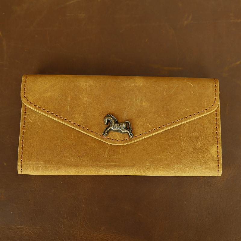 Unisex πορτοφόλι τύπου φακέλου από γνήσιο δέρμα Crazy Horse, μοντέλο LD165, μακρύς μορφή, retro σχέδιο με κλείσιμο flip