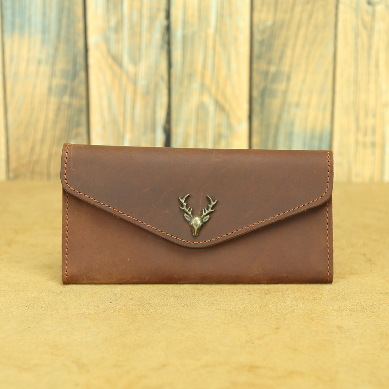 Unisex πορτοφόλι τύπου φακέλου από γνήσιο δέρμα Crazy Horse, μοντέλο LD165, μακρύς μορφή, retro σχέδιο με κλείσιμο flip