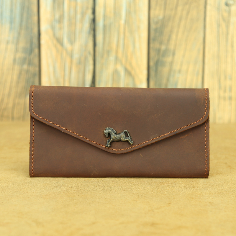 Unisex πορτοφόλι τύπου φακέλου από γνήσιο δέρμα Crazy Horse, μοντέλο LD165, μακρύς μορφή, retro σχέδιο με κλείσιμο flip