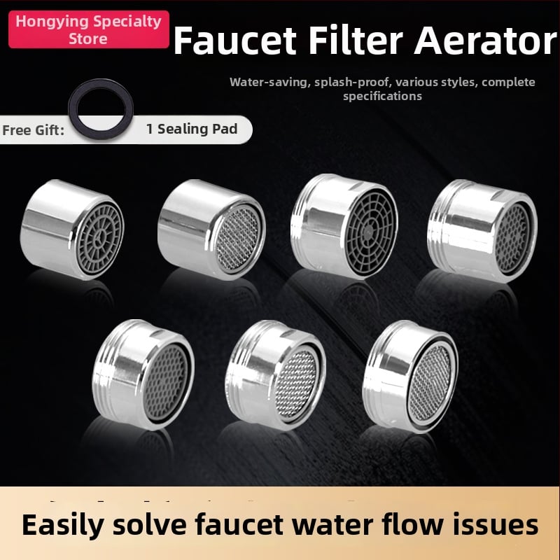 Aerátor na kohútik s filtrom — úspora vody, meď, elektroplating povrch, jednorukové ovládanie, nominálny tlak 1.6 MPa, prevádzková teplota 120°C, montáž vnútorná a vonkajšia