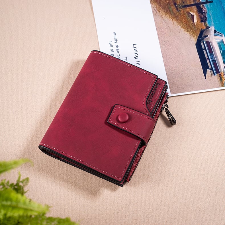 PU bőr női pénztárca, rövid fazonú cipzárral, nagy kapacitás, több kártyatartó rekesz, városi letisztult stílus