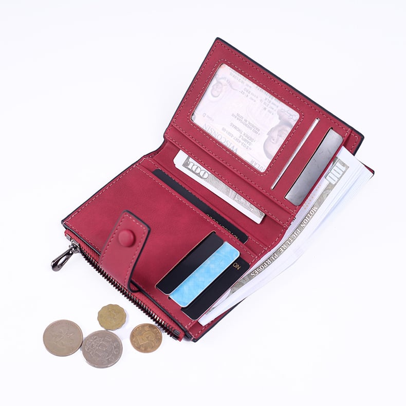PU bőr női pénztárca, rövid fazonú cipzárral, nagy kapacitás, több kártyatartó rekesz, városi letisztult stílus