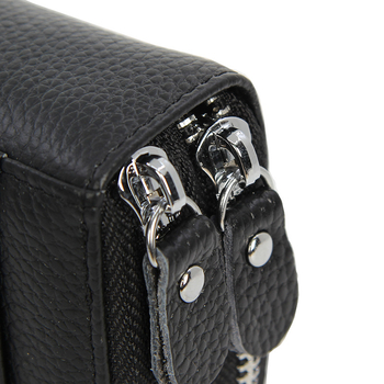 Valódi bőr kártyatartó RFID védelemmel, nagy kapacitású, dupla cipzáras pénztárca