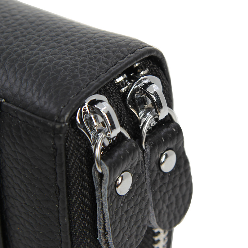 Valódi bőr kártyatartó RFID védelemmel, nagy kapacitású, dupla cipzáras pénztárca