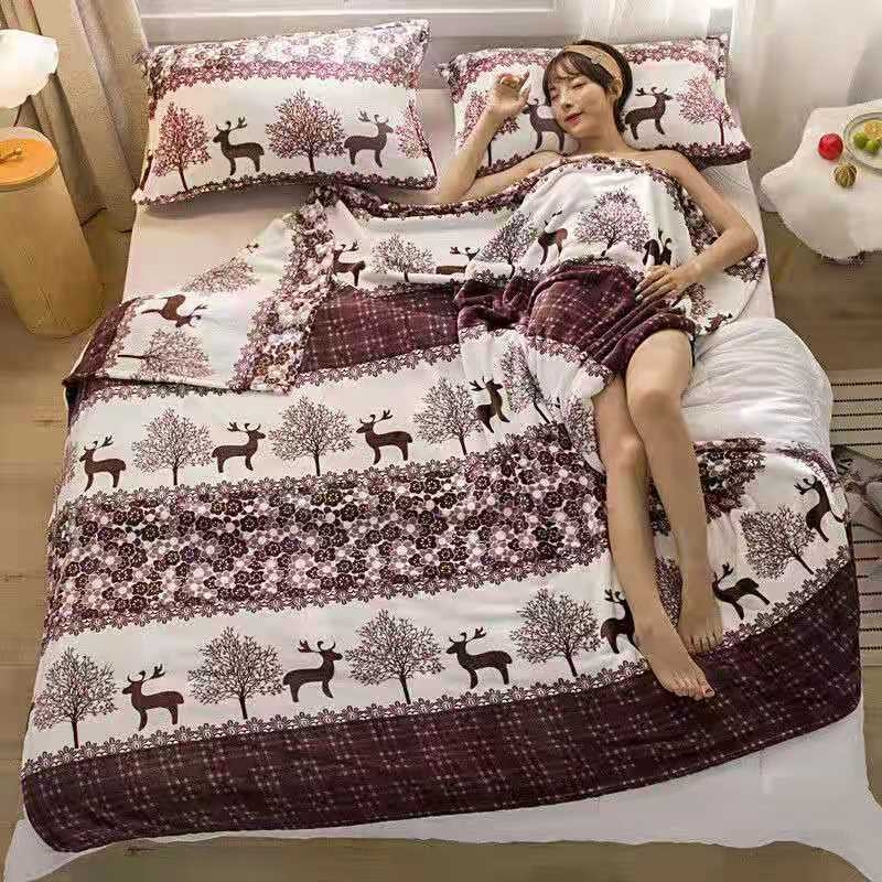 Pătură din fleece coral, fibră de poliamidă, potrivită pentru toate sezoanele, ușoară, sub 300 g.