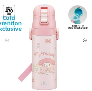 Termos pentru băuturi în stil desen animat, din oțel inoxidabil 304, cu șnur de purtare și blocare, formă dreaptă, izolație 6–12 ore, capac de băut direct