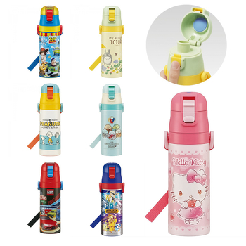 Termos pentru băuturi în stil desen animat, din oțel inoxidabil 304, cu șnur de purtare și blocare, formă dreaptă, izolație 6–12 ore, capac de băut direct