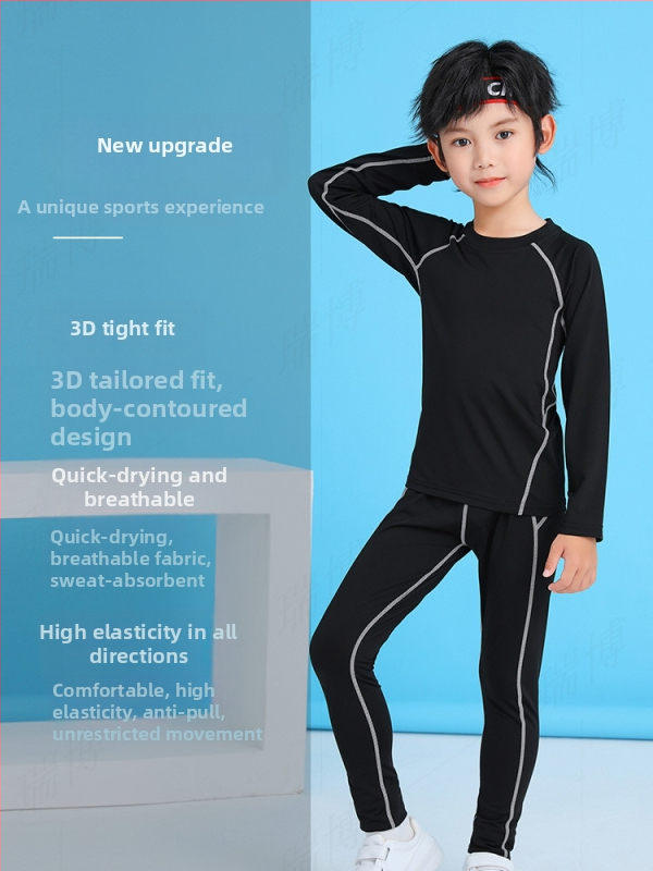 Mládežnícky priliehavý spodný top s dlhým rukávom, rýchloschnúci materiál, 93% polyester / 7% spandex, jednofarebný vzor, pásová dĺžka, unisex