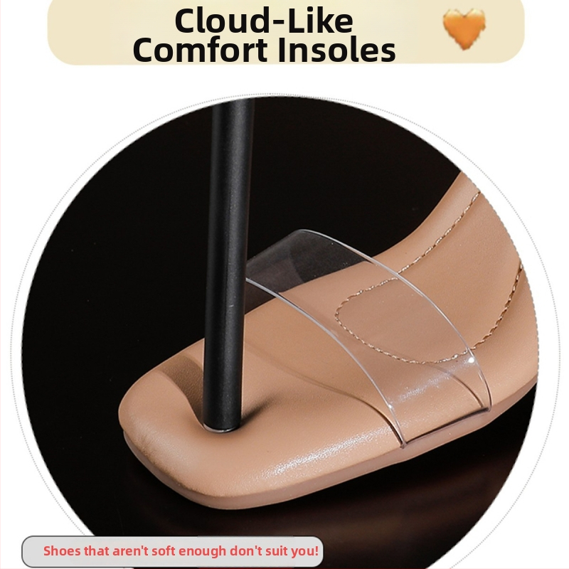 Сандали с една презрамка, TPU горна част, квадратен пръст, високи токове 6–8 см, дебел ток