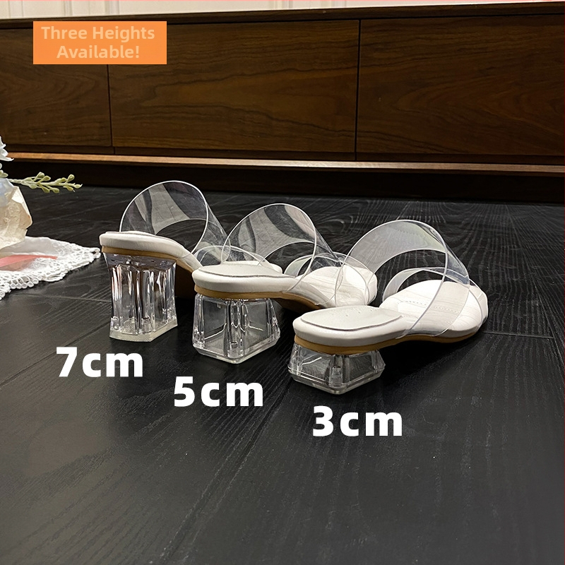 Сандали с една презрамка, TPU горна част, квадратен пръст, високи токове 6–8 см, дебел ток